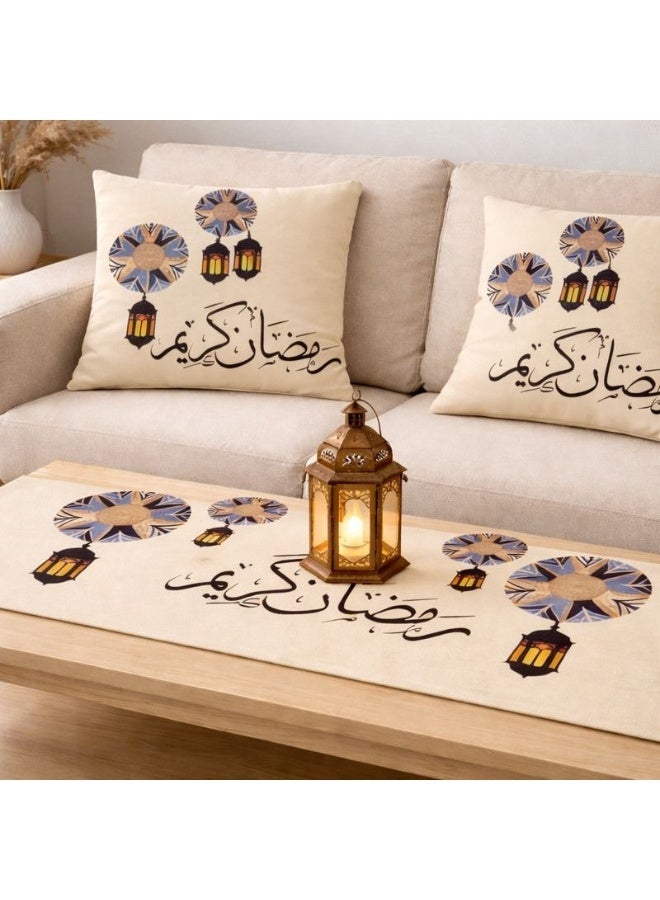 سنوز طقم رمضان 3 قطع ( رانر سفره , تصميم رمضان كريم 45*90 سم + 2 كوشن مقاس 45*45 سم ) - Image 2